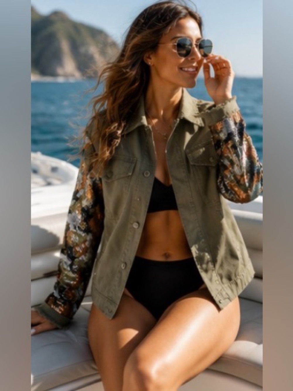 ✨ History Repeats Sequin Camo Utility Jacket Statement Military Chic ✨